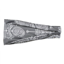 Load image into Gallery viewer, Stunning Silver Gray and White Paisley Fabric Headband