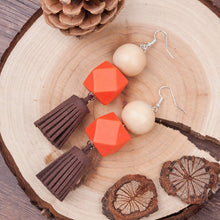 Load image into Gallery viewer, Velvet Faux Suede Dark Coffee Russet Orange Tassel Earrings