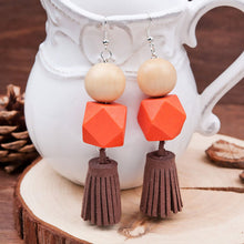Load image into Gallery viewer, Velvet Faux Suede Dark Coffee Russet Orange Tassel Earrings