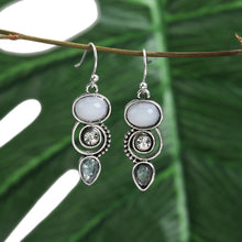 Load image into Gallery viewer, Antique Silver Color Light Blue Drop Clear Cubic Zirconia Dangle Earrings