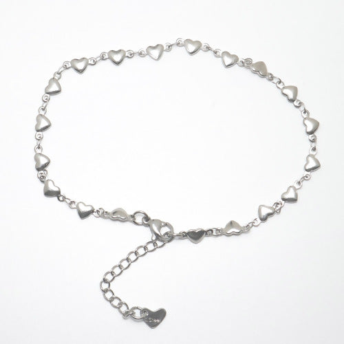 Hearts Anklet Stainless Steel Silver Tone