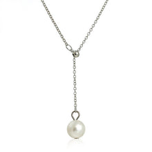 Load image into Gallery viewer, Y Shaped Lariat Faux Pearl Necklace Pendant with Silver Tone Chain
