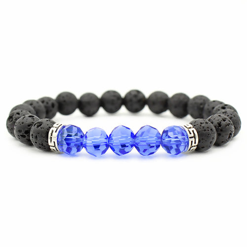 Natural Lava Rock & Blue Crystal Faceted Dainty Bracelet